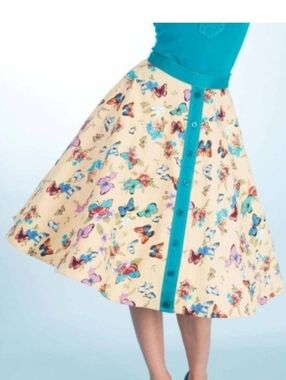 Lindy Bop Estelle Butterfly Print Swing Skirt Size L